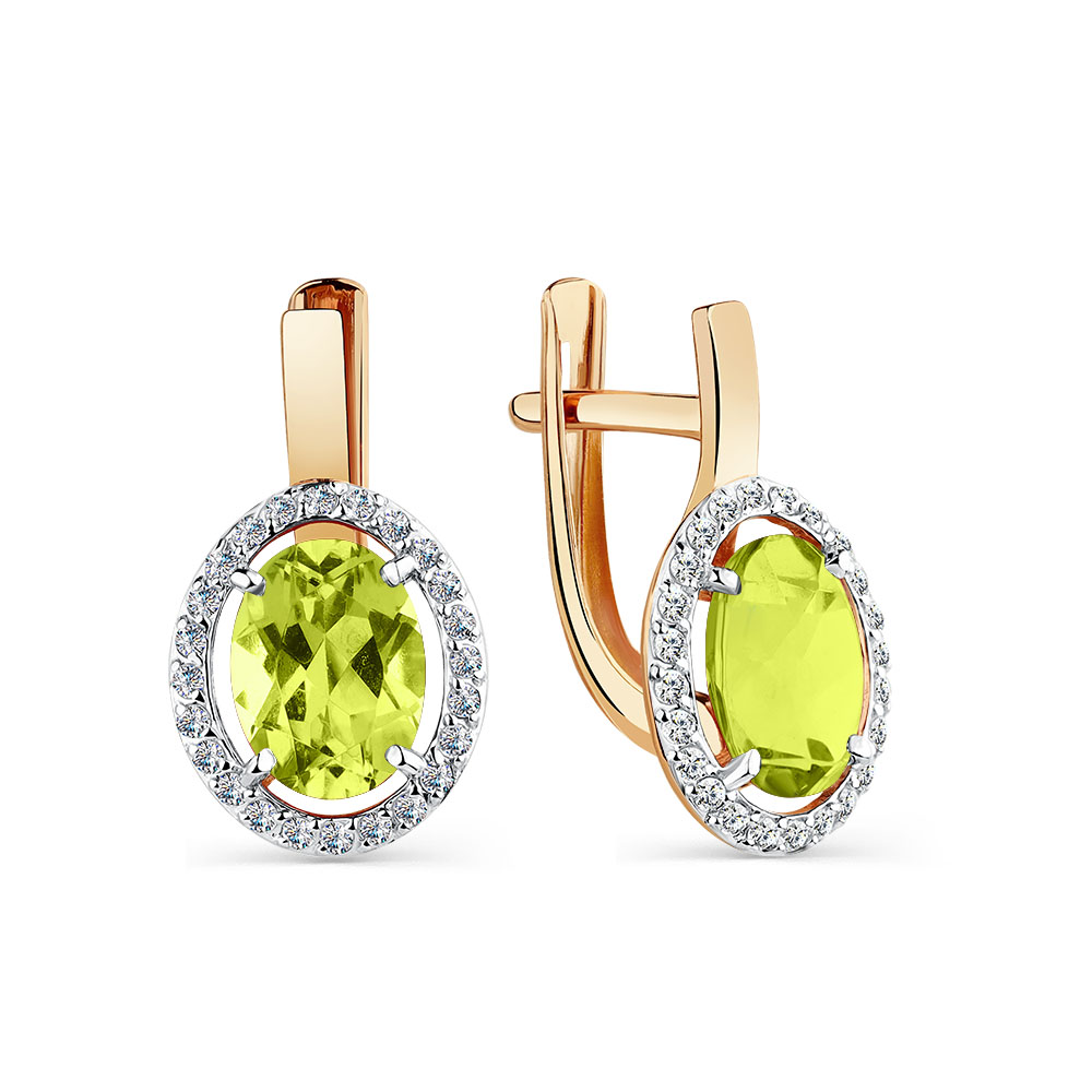 Cercei din aur roșu cu pietre Cubic Zirconia Incolor, Crisolit