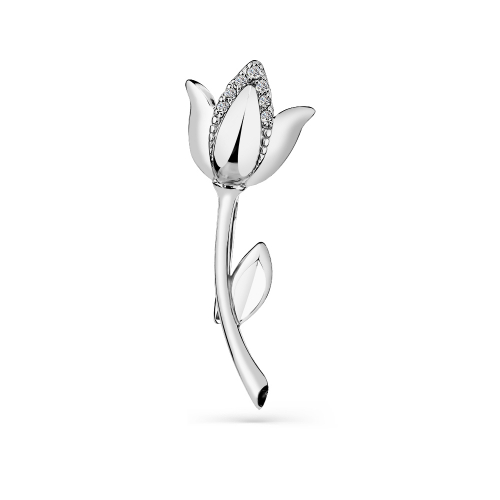 Broșă din aur alb cu pietre Cubic zirconia