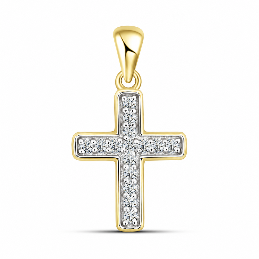 Cruce din aur galben cu Cubic Zirconia Incolor