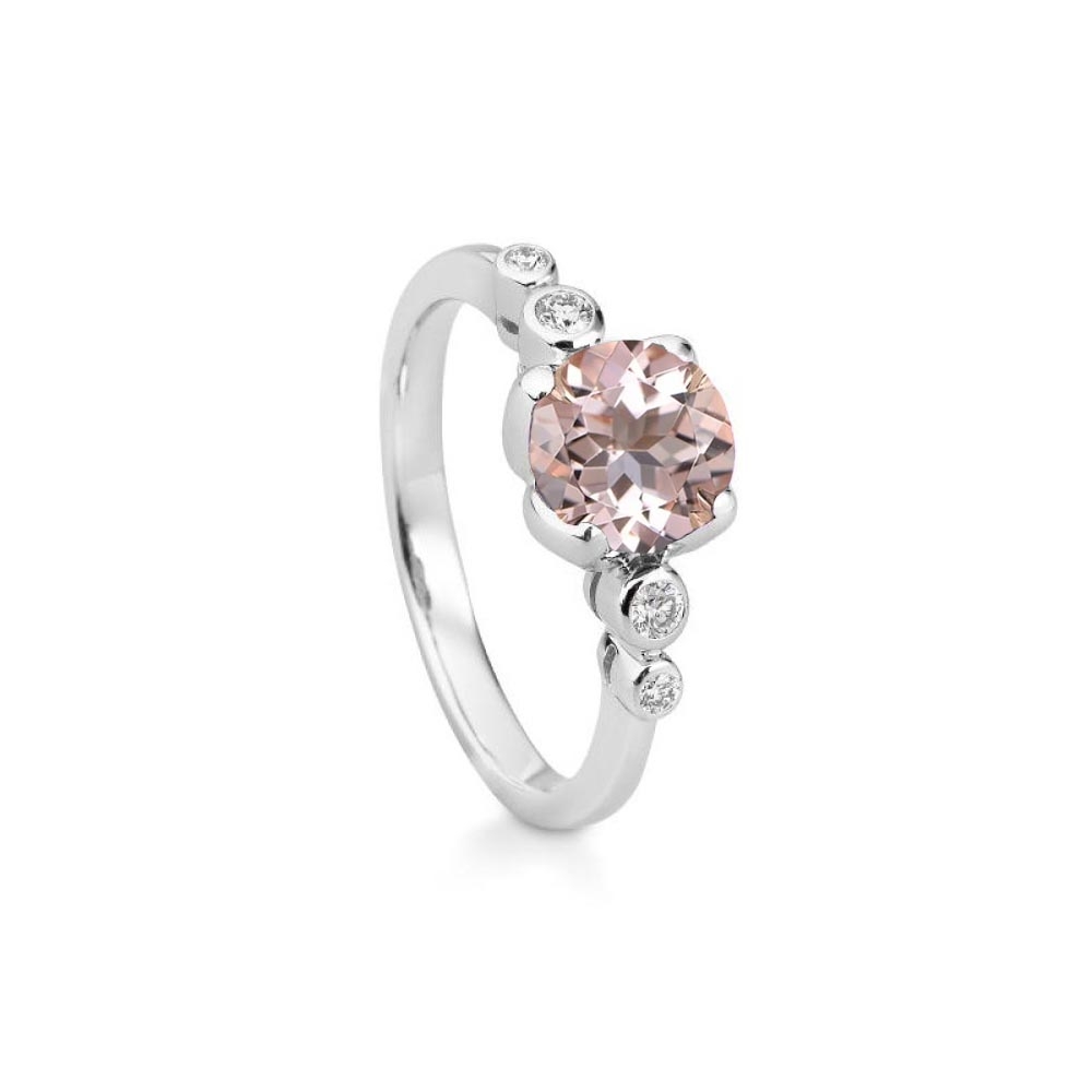 Inel din aur alb cu pietre Diamant, Morganit