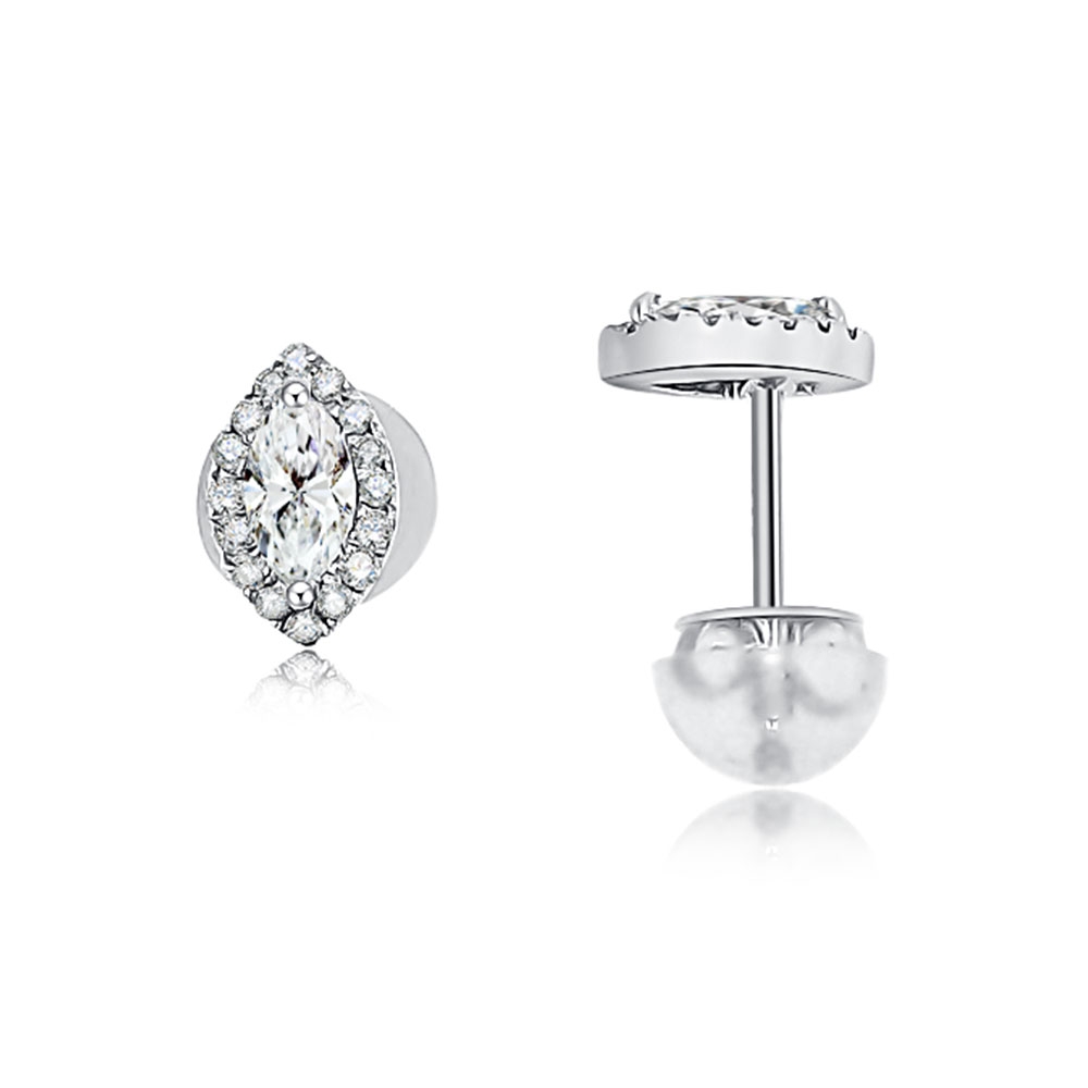 Cercei Pusete din aur alb cu pietre Diamant