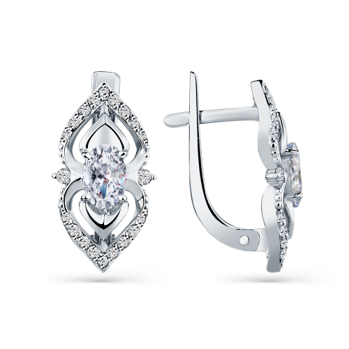 Cercei din aur alb cu pietre Cubic Zirconia Incolor