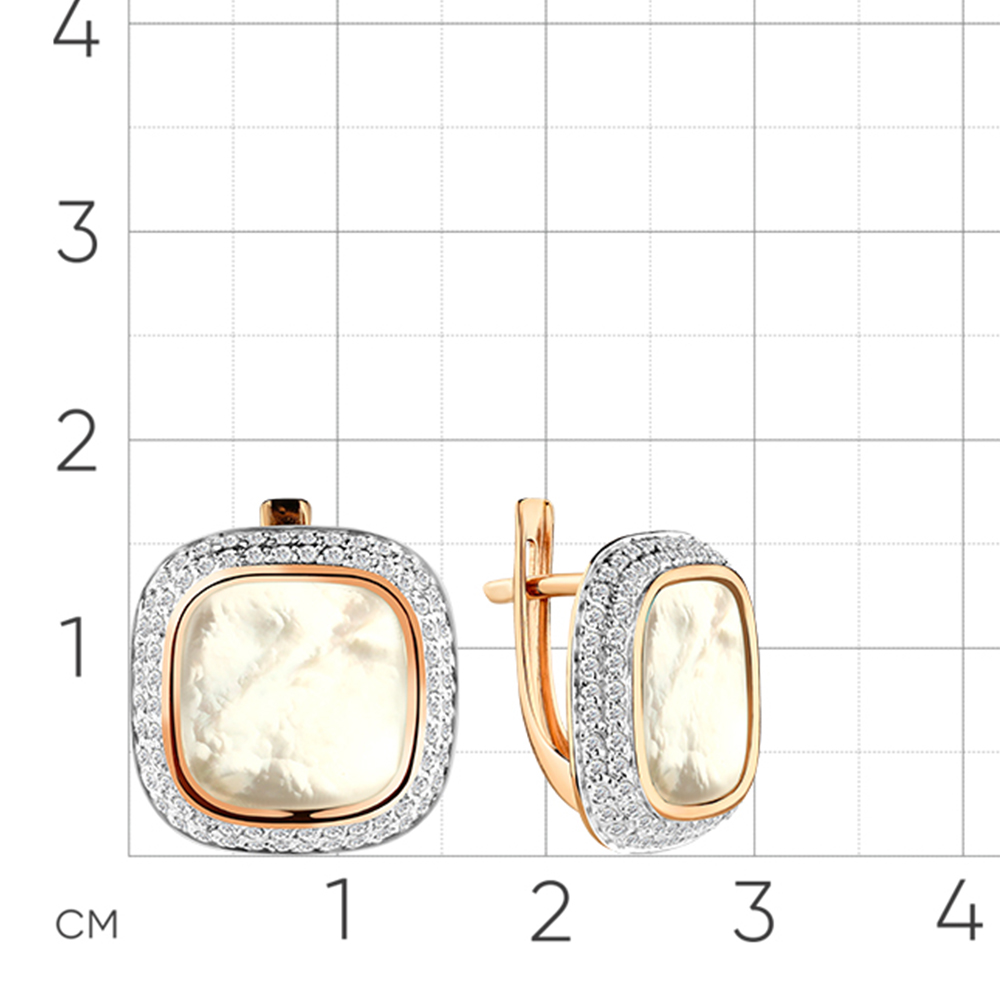 Cercei din aur roșu cu pietre Cubic zirconia, Sidef Alb