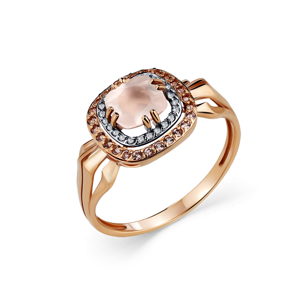 Inel din aur roșu cu pietre Cubic Zirconia Incolor, Cubic Zirconia Roz și Cuarț roz