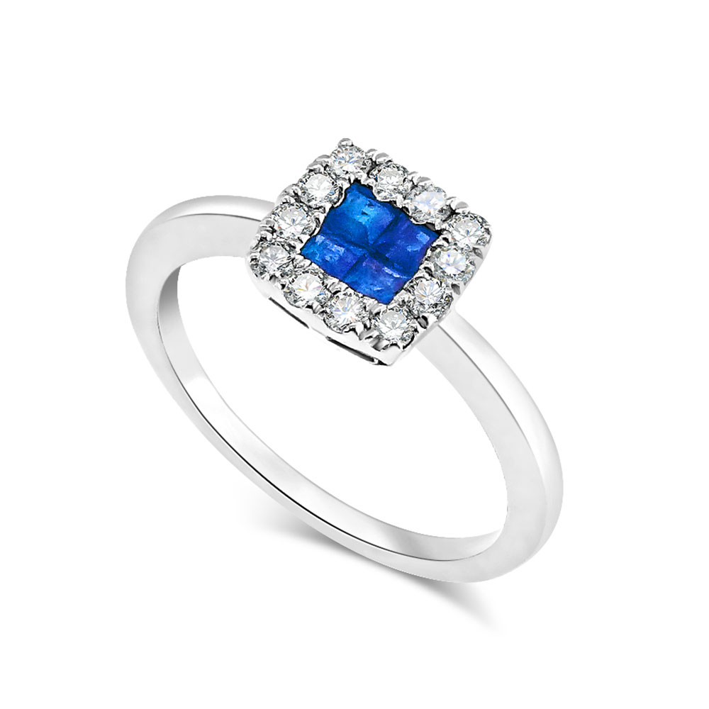 Inel din aur alb cu pietre Diamant, Safir