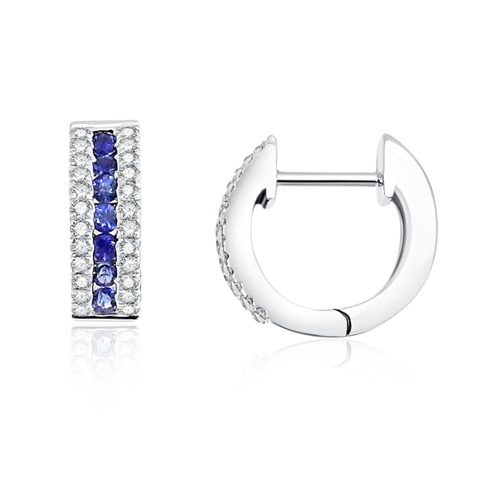 Cercei Creole din aur alb cu pietre Diamant, Safir