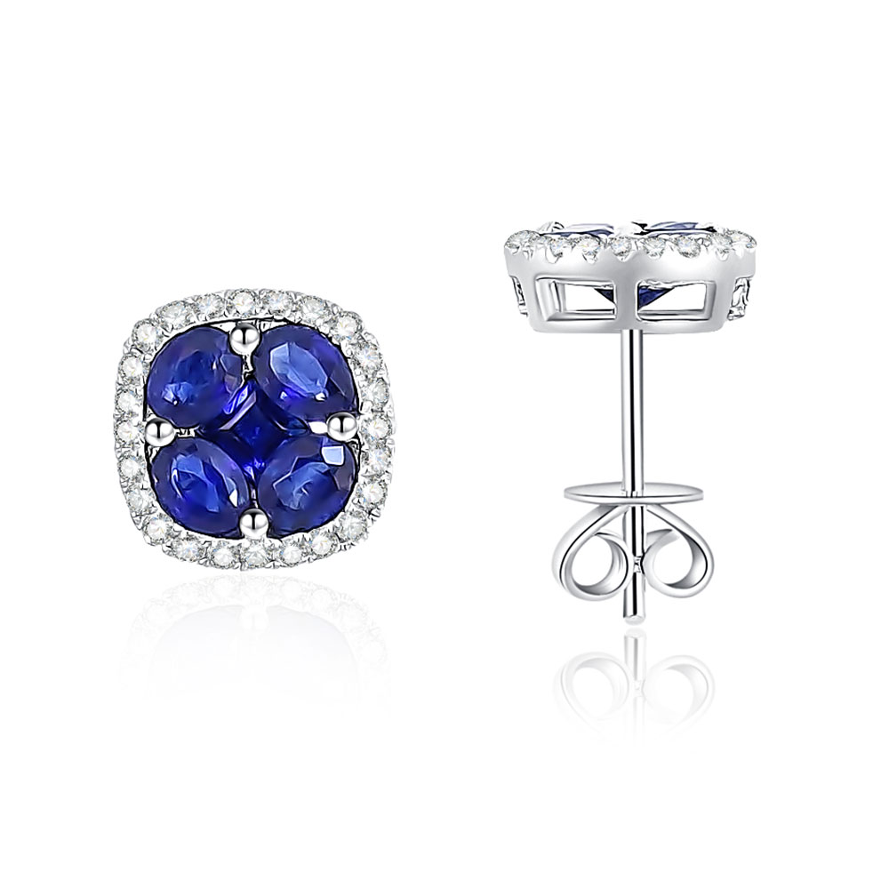 Cercei Pusete din aur alb cu pietre Diamant, Safir