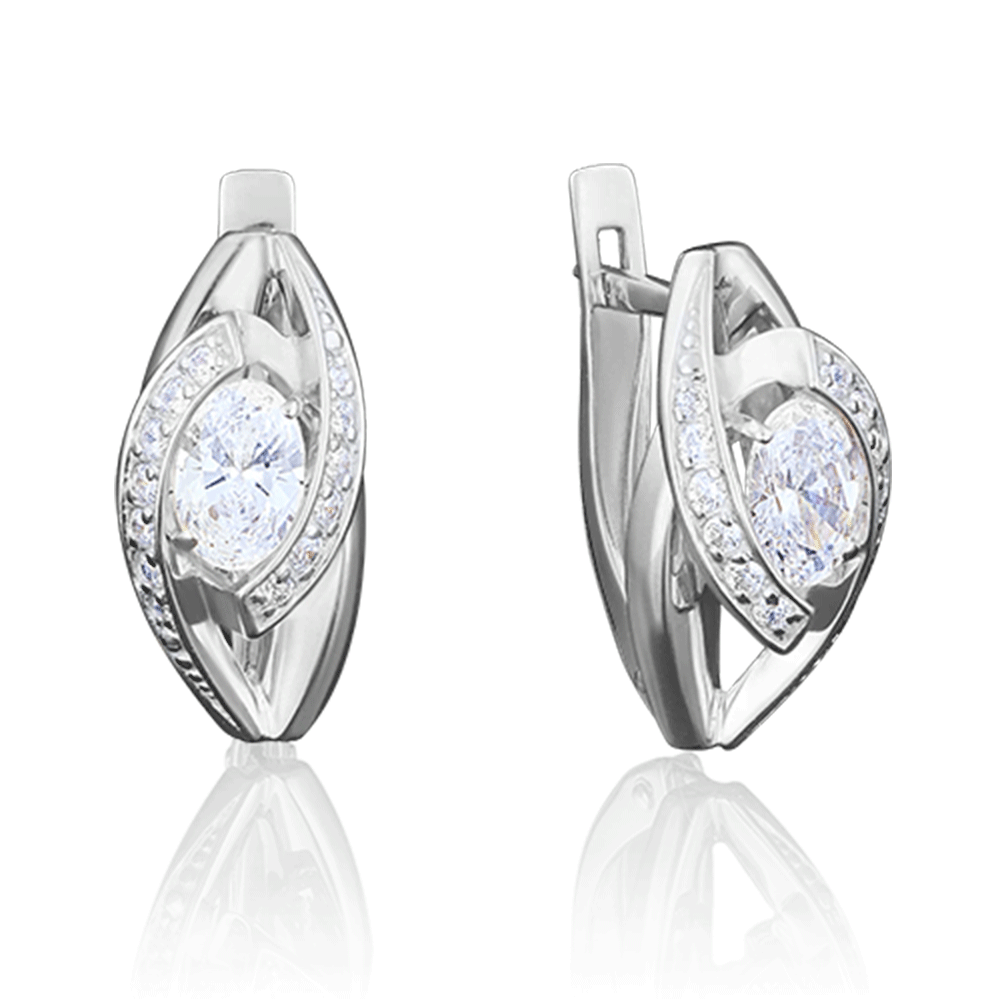 Cercei din aur alb cu pietre Cubic Zirconia Incolor