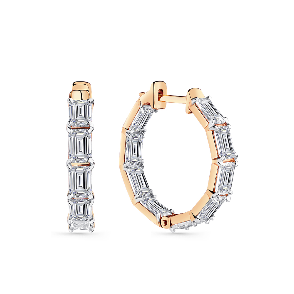 Cercei Creole din aur roșu cu pietre Cubic Zirconia Incolor
