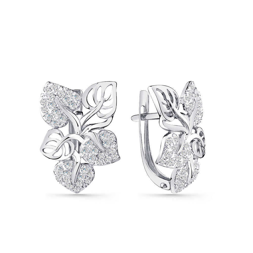 Cercei din aur alb cu pietre Cubic Zirconia Incolor