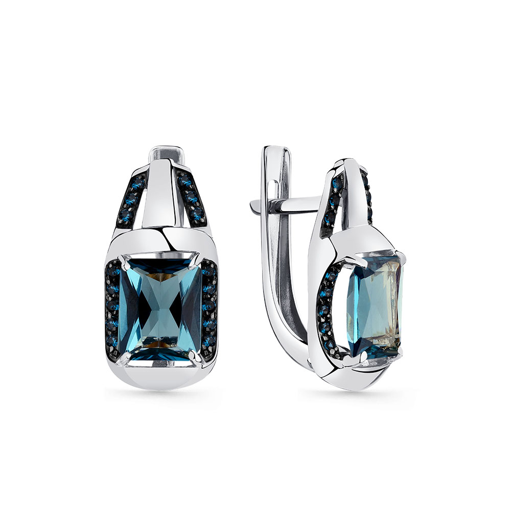 Cercei din aur alb cu pietre Cubic Zirconia Incolor, Topaz London