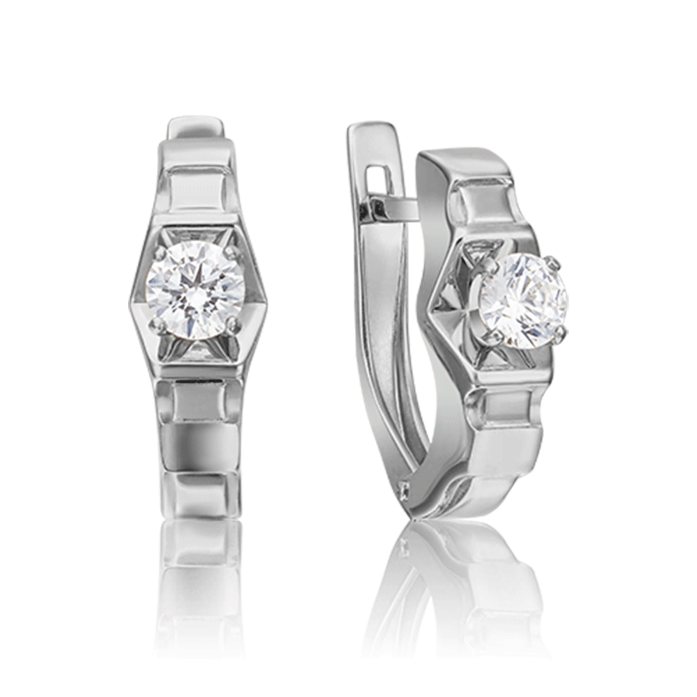 Cercei din aur alb cu pietre Cubic Zirconia Incolor
