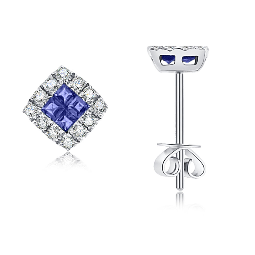 Cercei Pusete din aur alb cu pietre Diamant, Safir