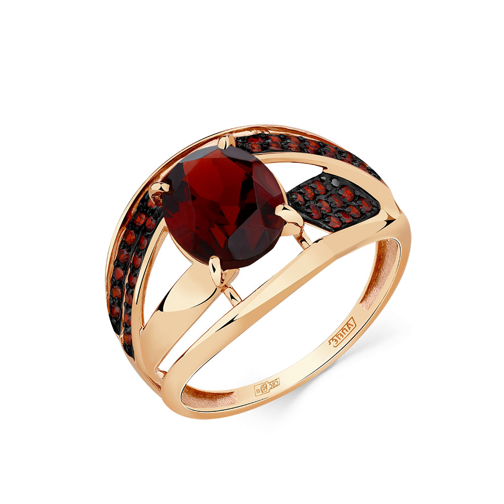 Inel din aur roșu cu pietre Cubic Zirconia Roșu, Granat