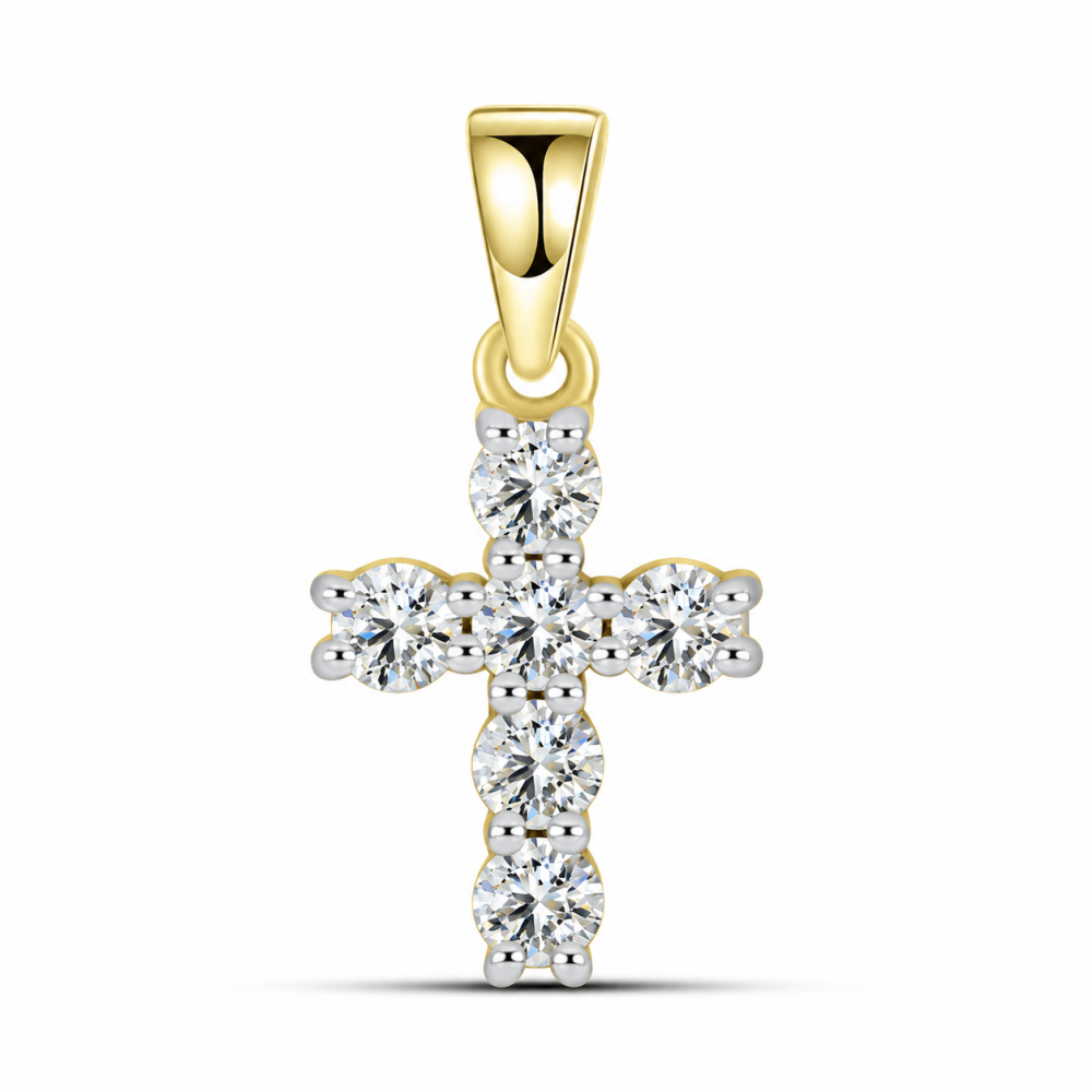 Cruce din aur galben cu Cubic Zirconia Incolor