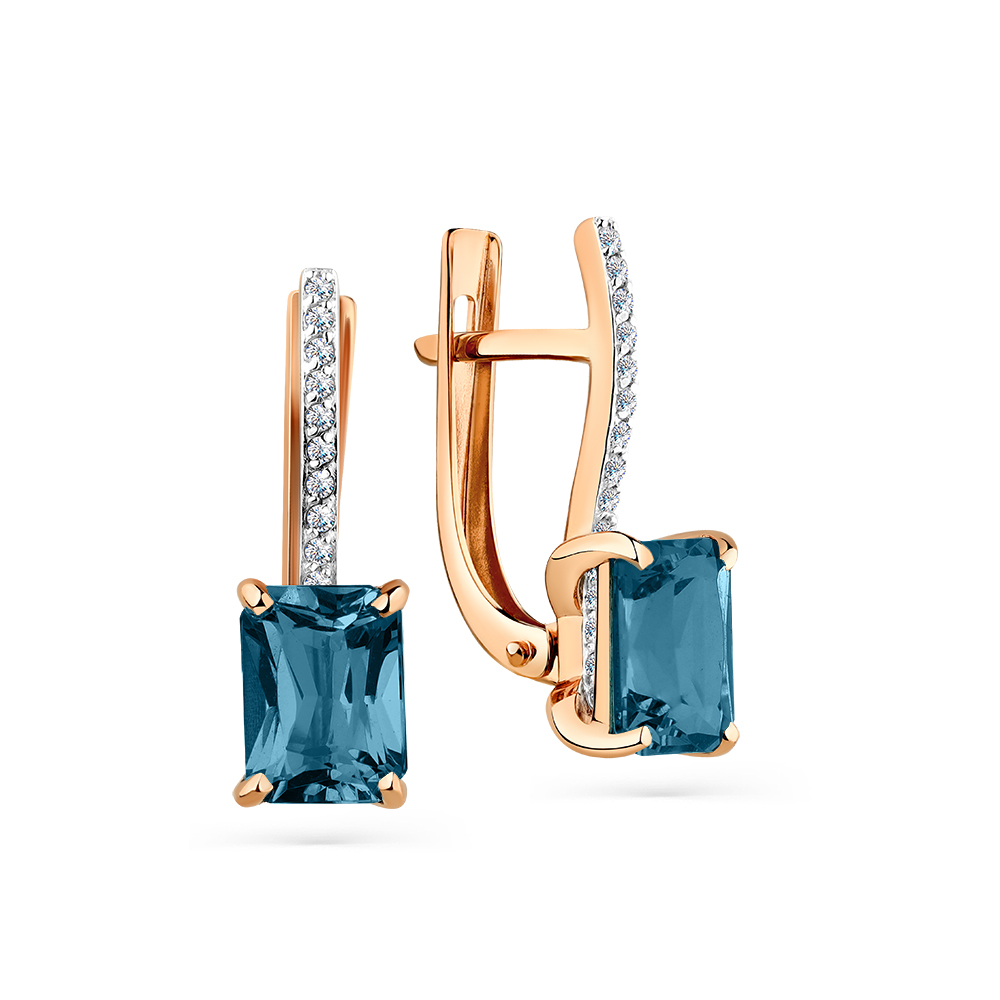 Cercei din aur roșu cu pietre Cubic Zirconia Incolor, Topaz London