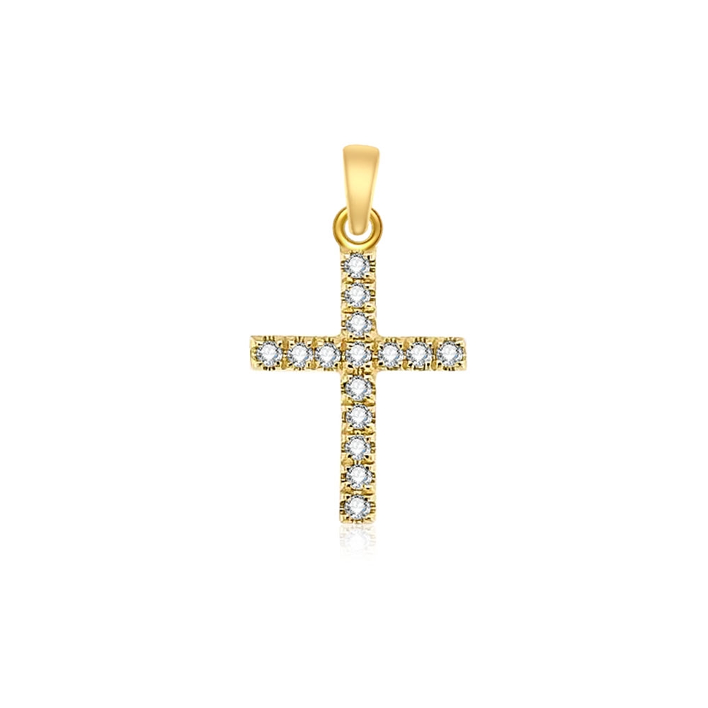 Cruce din aur galben cu pietre Diamant