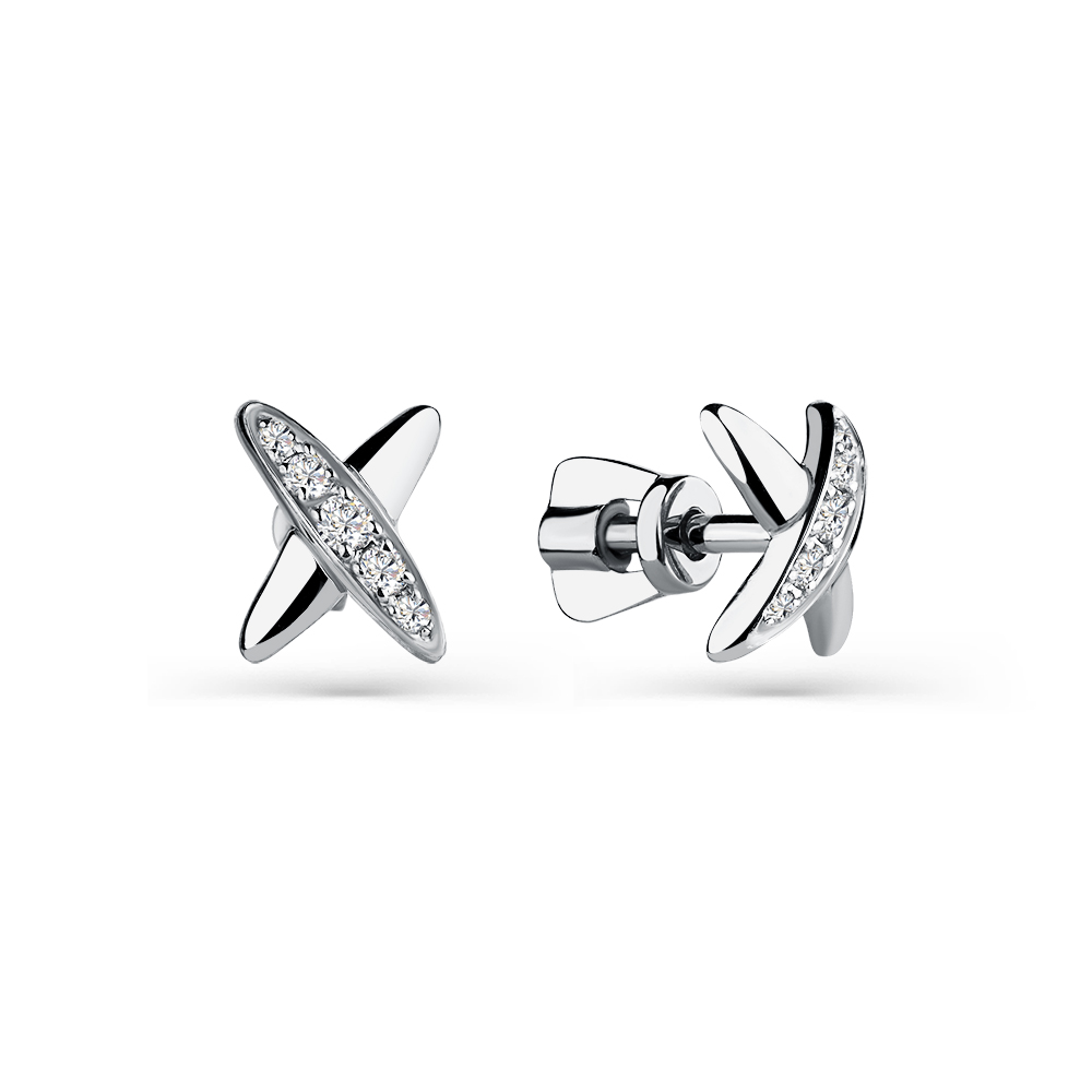 Cercei Pusete din aur alb cu pietre Cubic Zirconia Incolor