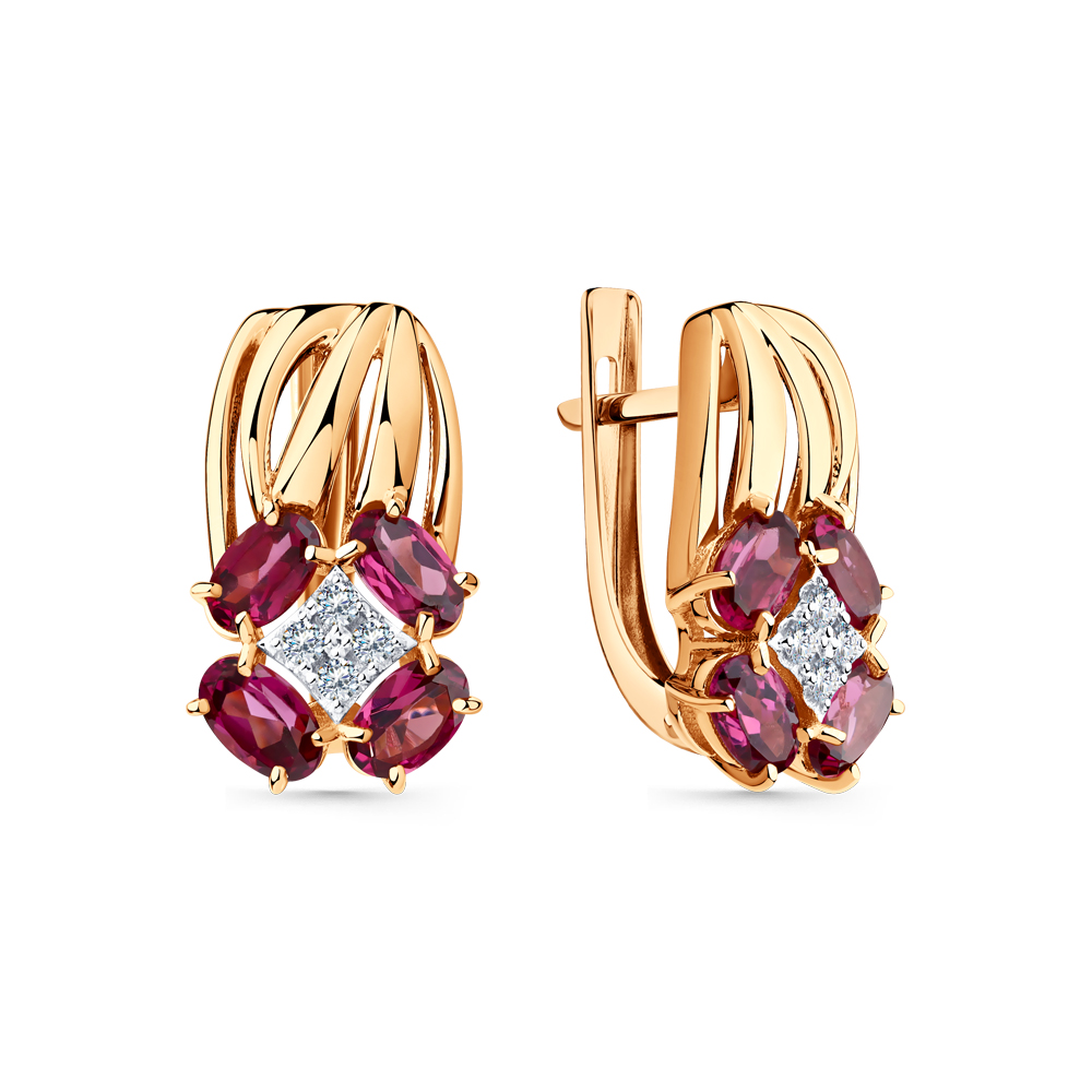 Cercei din aur roșu cu pietre Cubic Zirconia Incolor, Rodolit