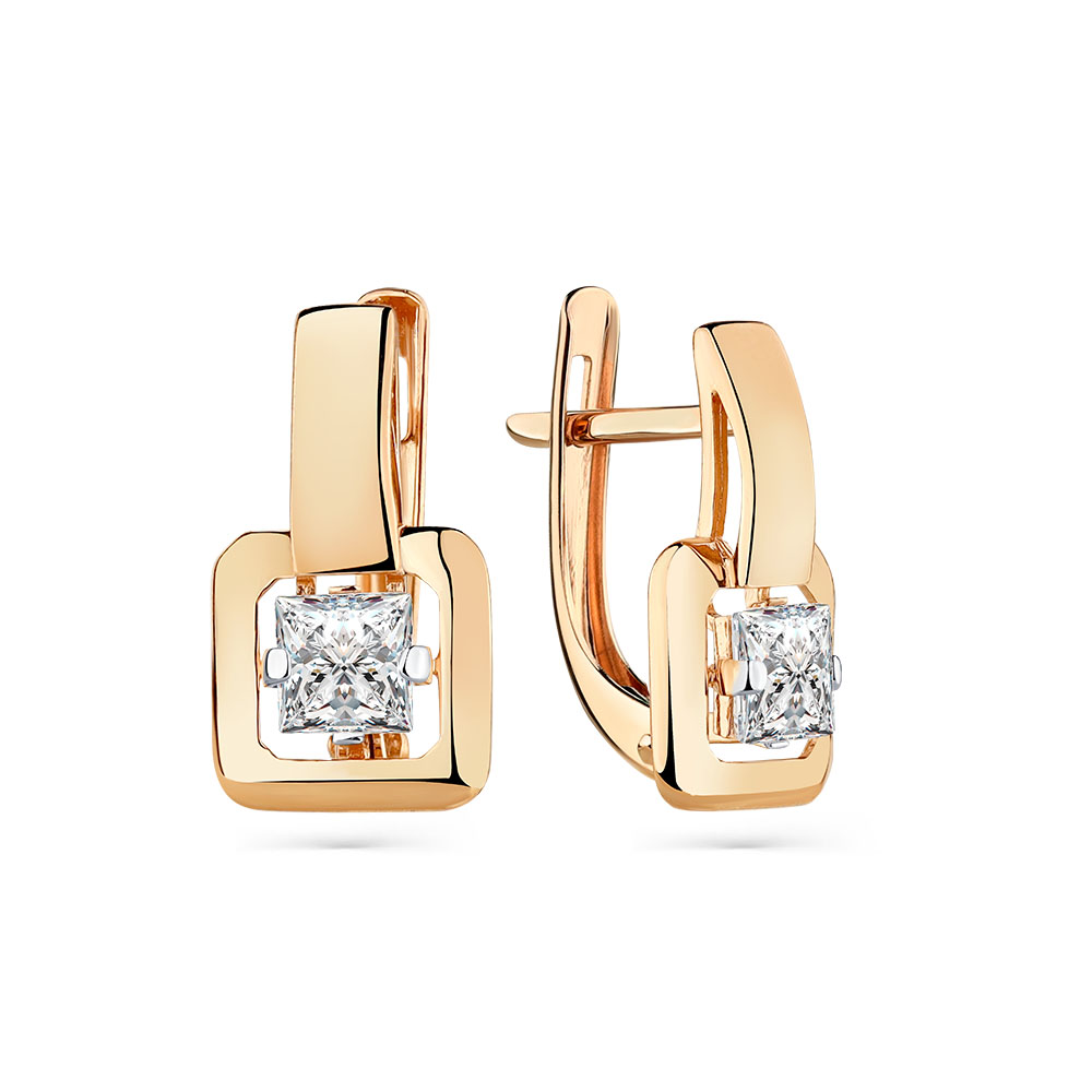 Cercei din aur roșu cu pietre Cubic Zirconia Incolor