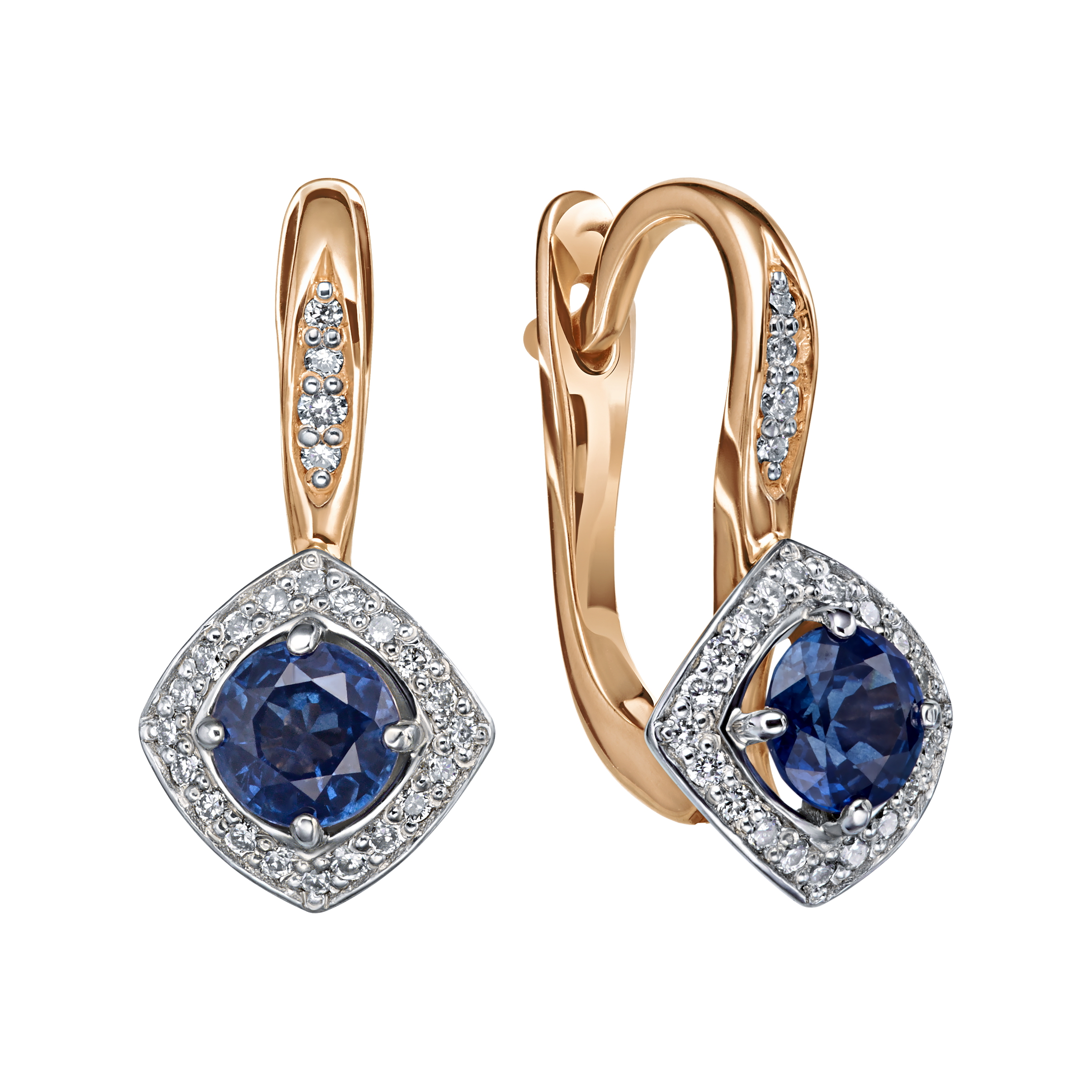 Cercei din aur roșu cu pietre Diamant, Safir