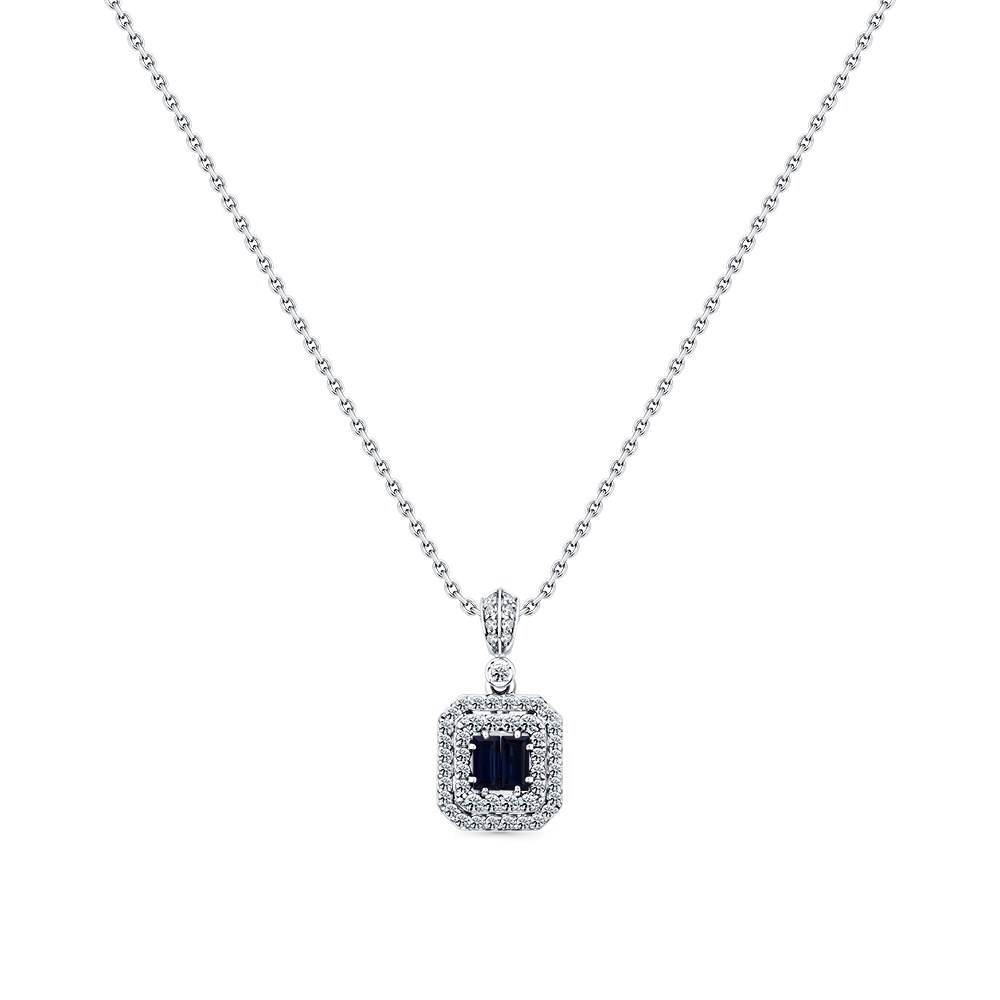 Colier din aur alb cu pietre Diamant, Safir