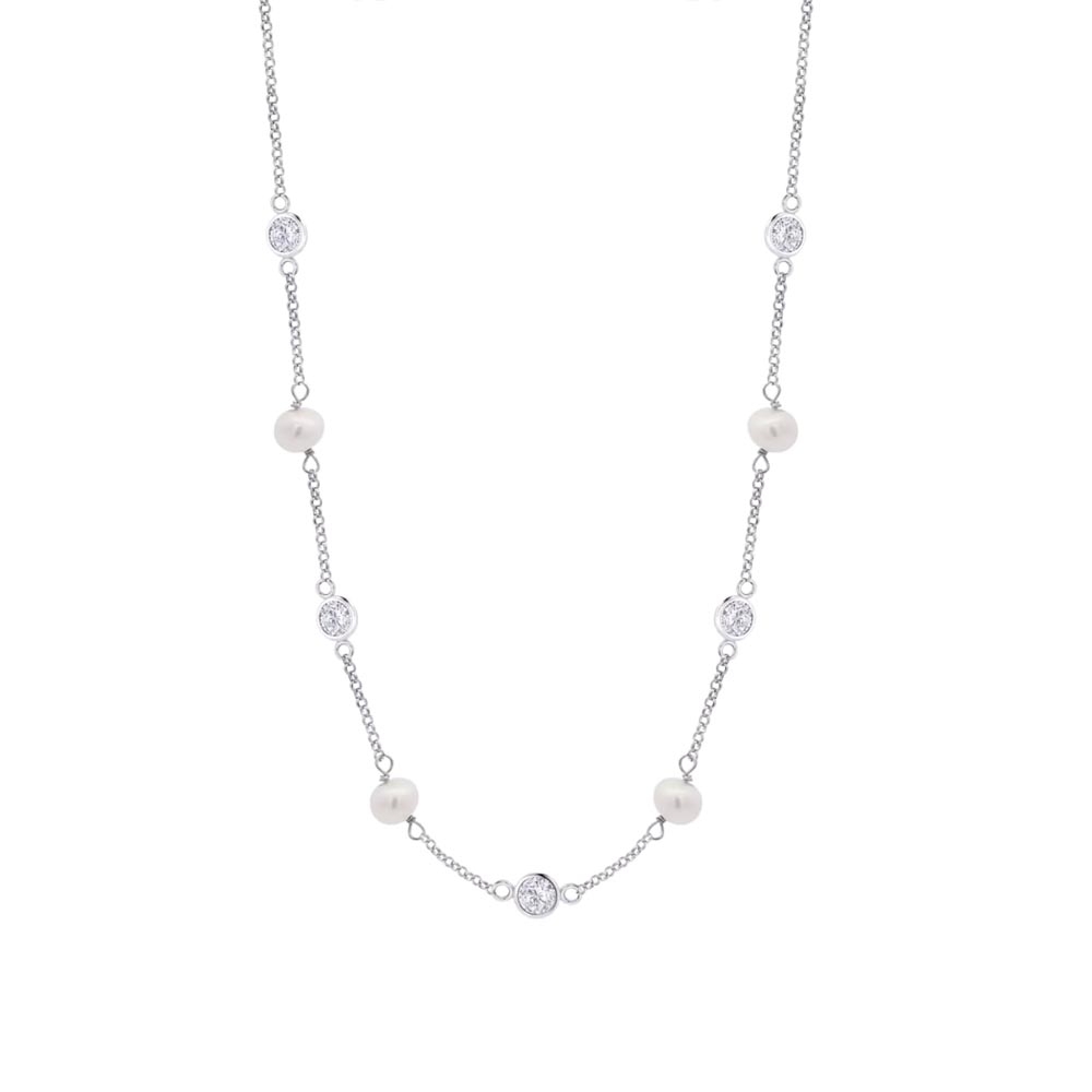 Colier din argint  cu pietre Cubic Zirconia Incolor, Perla Albă