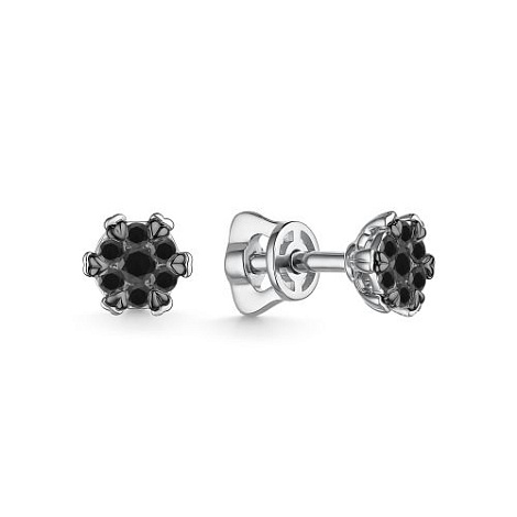 Cercei Pusete din aur alb cu pietre Diamant negru