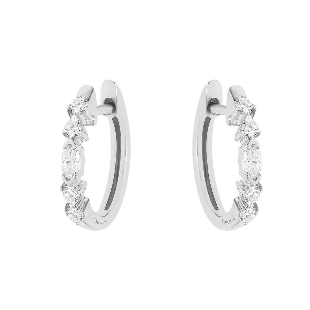 Cercei creole din aur alb cu pietre Diamant