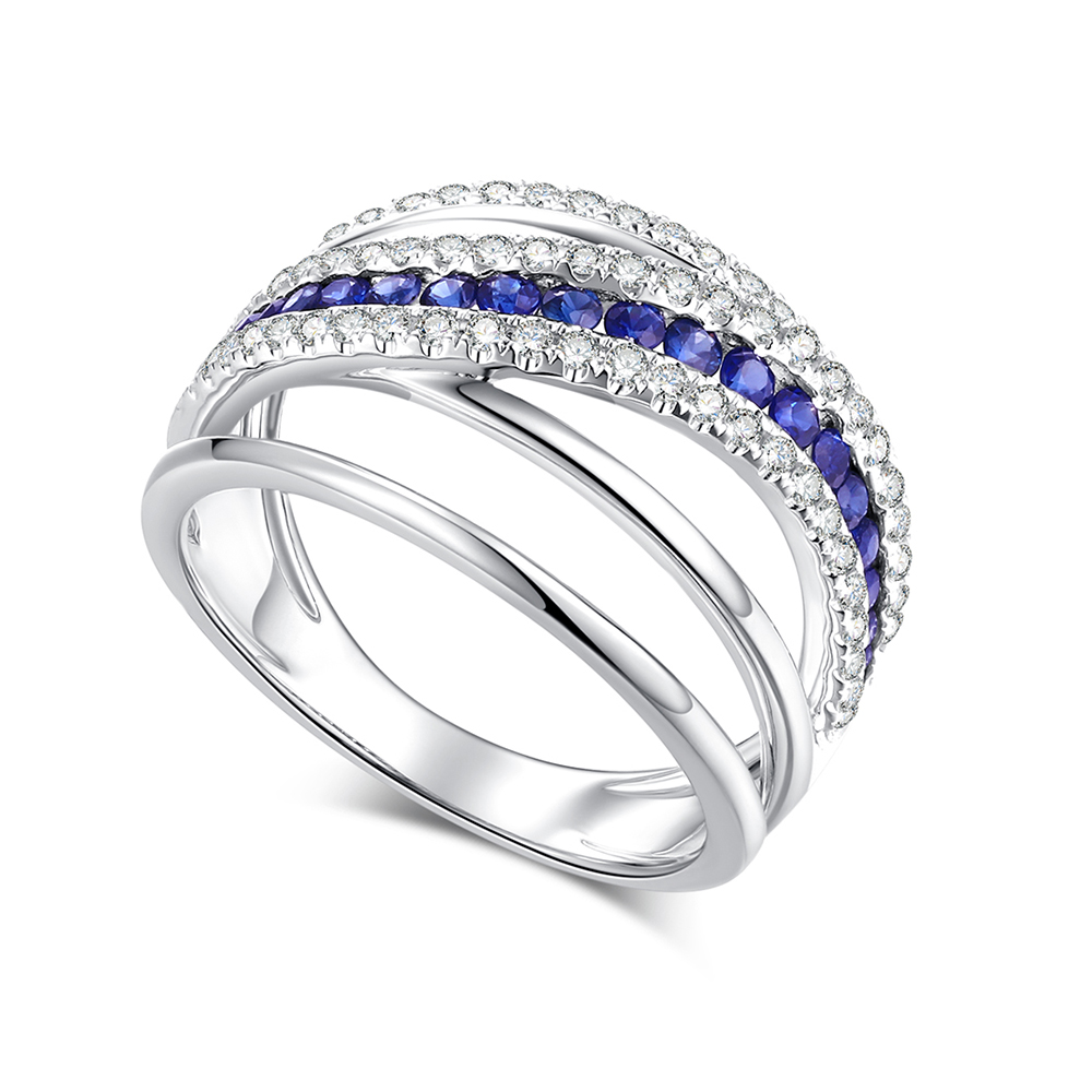 Inel din aur alb cu pietre Diamant, Safir