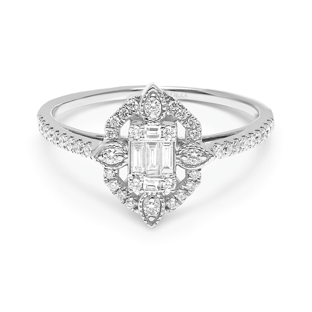 Inel din aur alb cu pietre Diamant