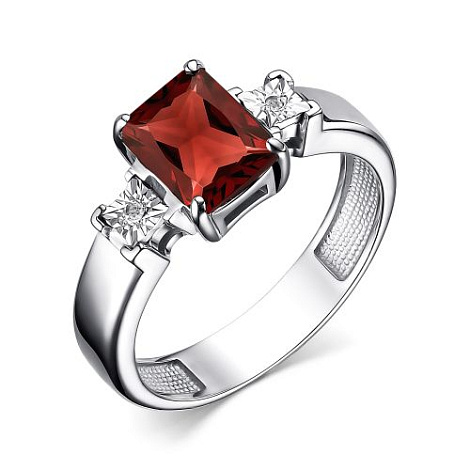 Inel din argint  cu pietre Diamant, Granat