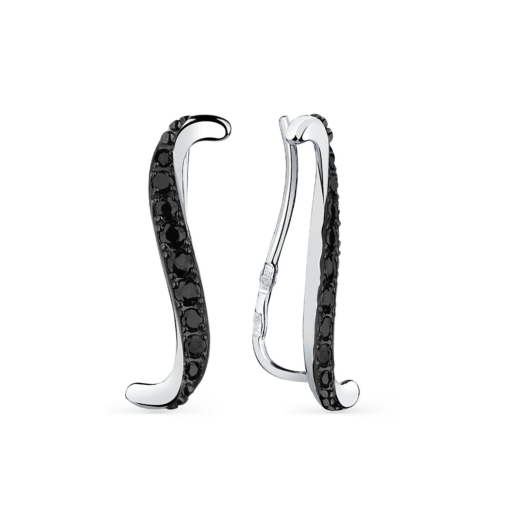 Cercei din aur alb cu pietre Cubic zirconia negru