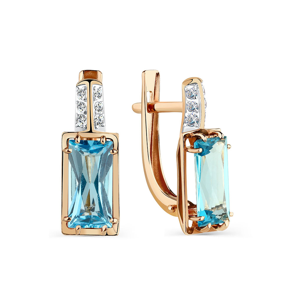 Cercei din aur roșu cu pietre Cubic Zirconia Incolor, Topaz Swiss