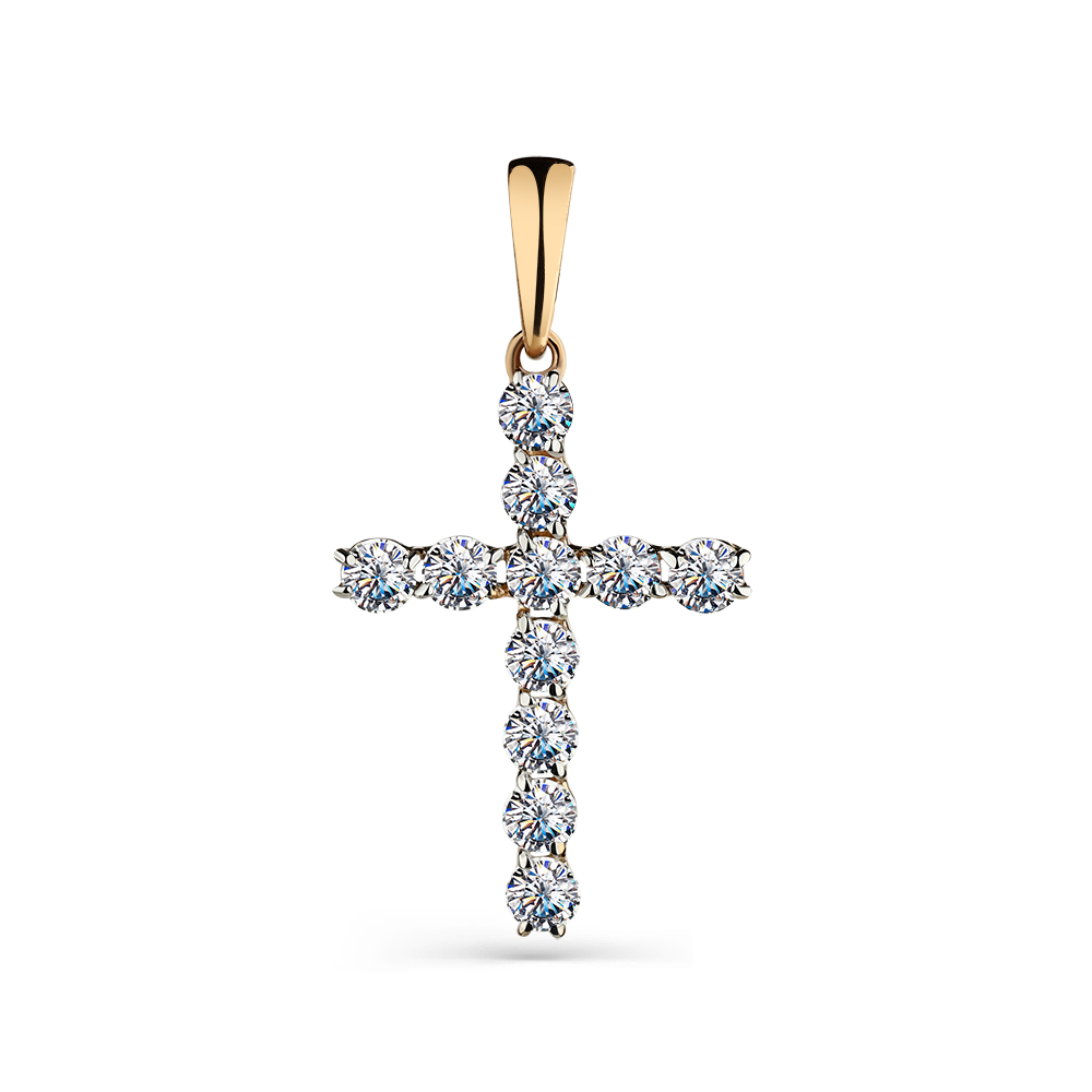 Cruce din aur roșu cu pietre Cubic Zirconia Incolor