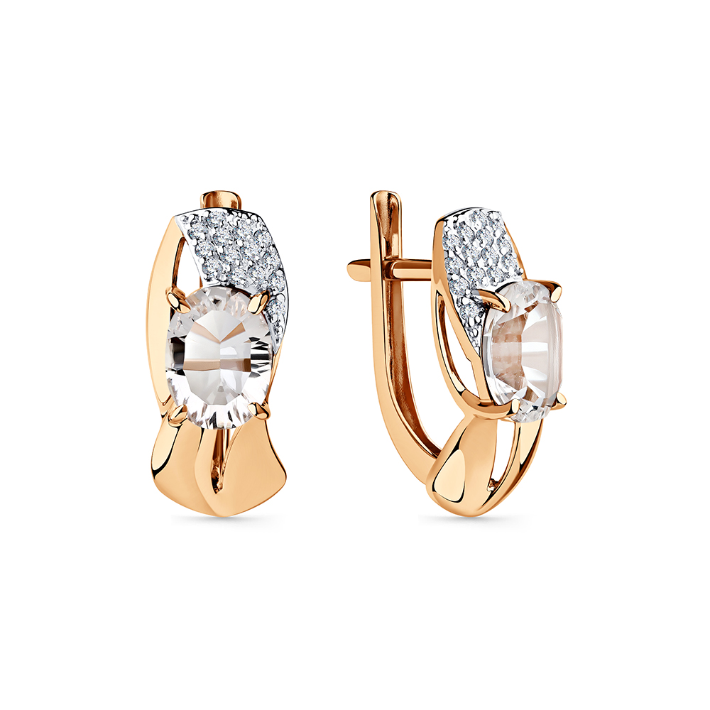 Cercei din aur roșu cu pietre Cubic Zirconia Incolor, Cristal de munte
