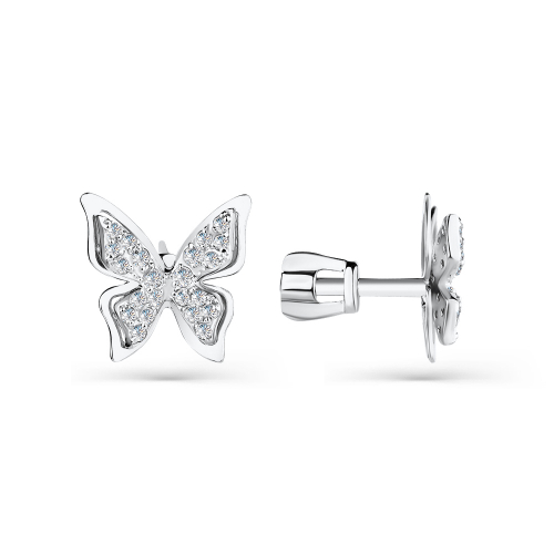 Cercei pusete din aur alb cu pietre Cubic zirconia