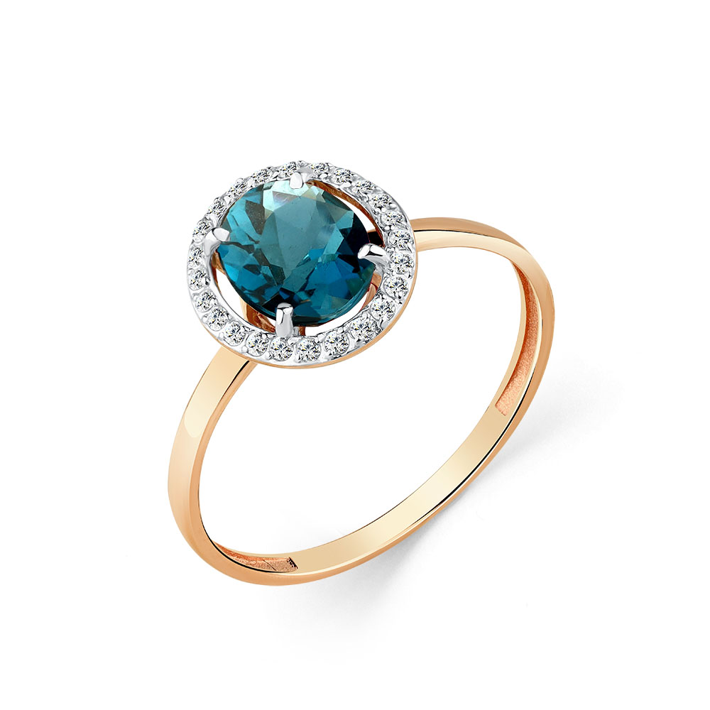 Inel din aur roșu cu pietre Cubic Zirconia Incolor, Topaz London