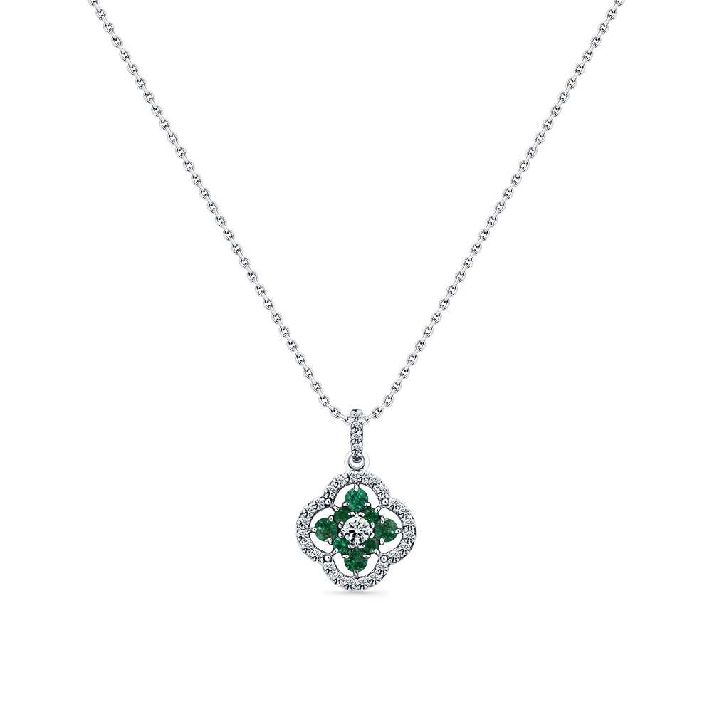 Colier din aur alb cu pietre Diamant, Smarald