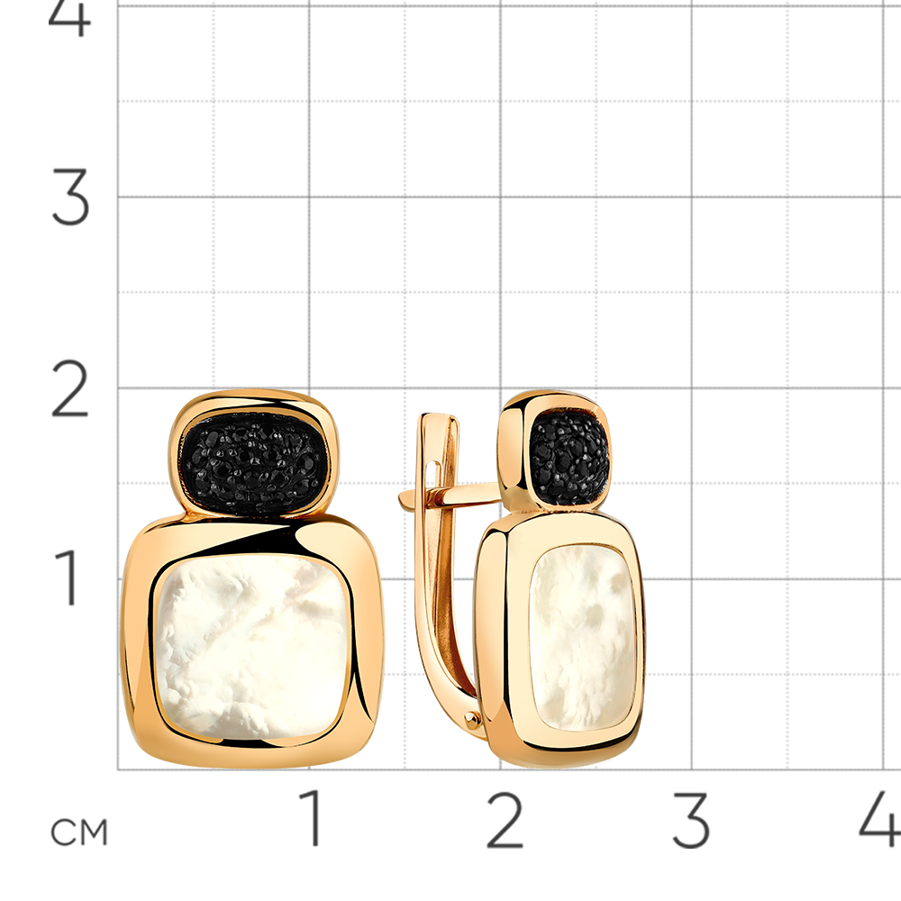 Cercei din aur roșu cu pietre Cubic Zirconia Negru, Sidef Alb