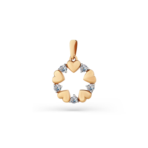 Pandantiv din aur roșu cu pietre Cubic zirconia