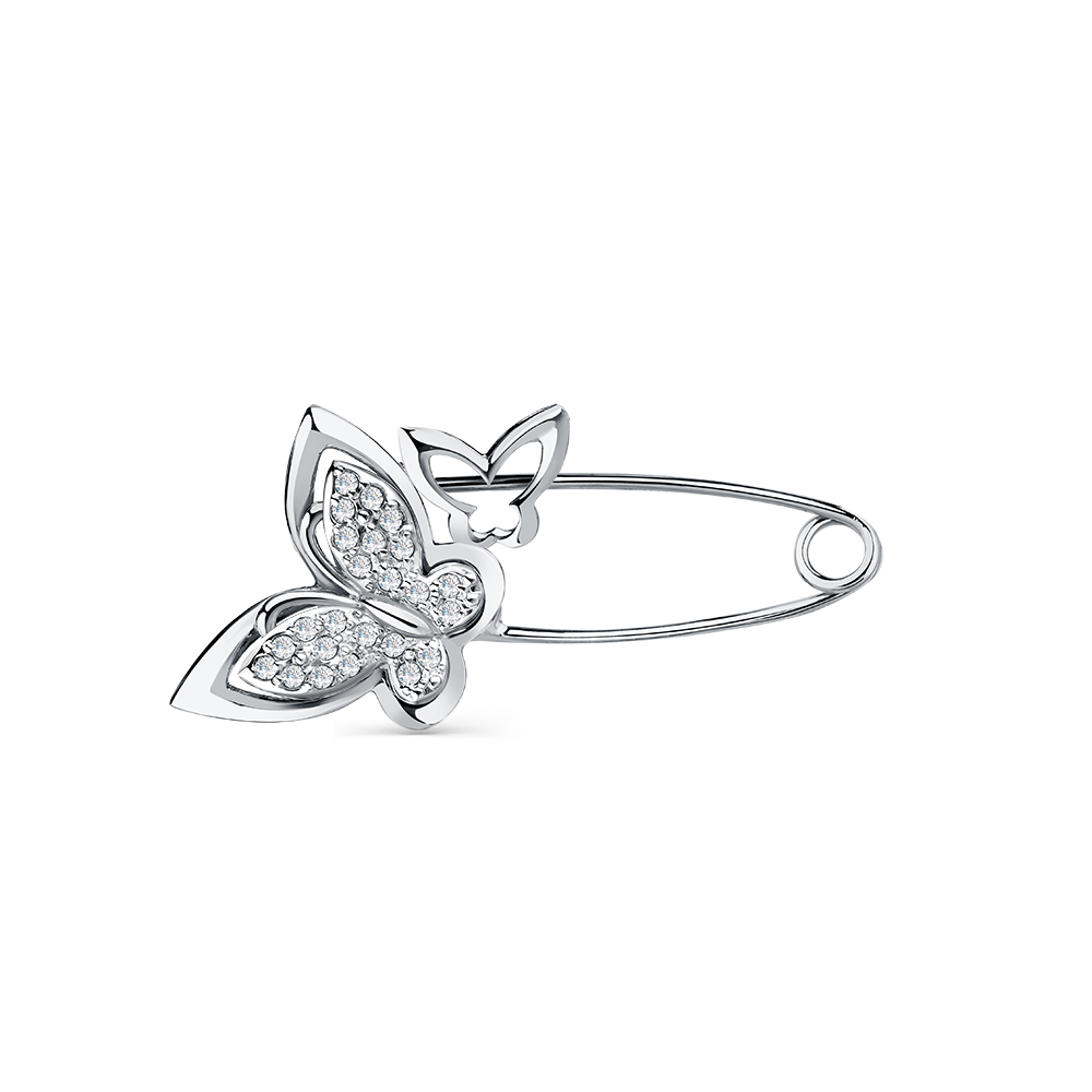 Broșă din aur alb cu pietre Cubic Zirconia Incolor