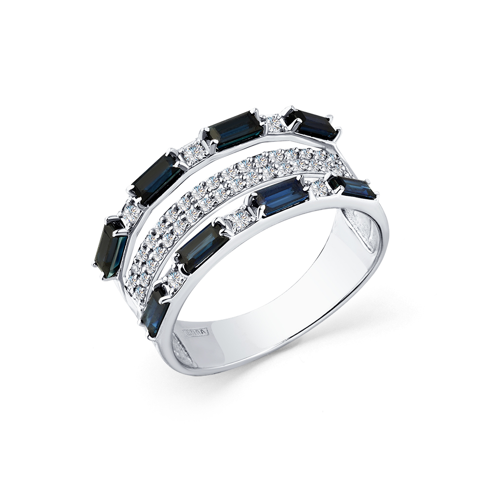 Inel din aur alb cu pietre Diamant, Safir