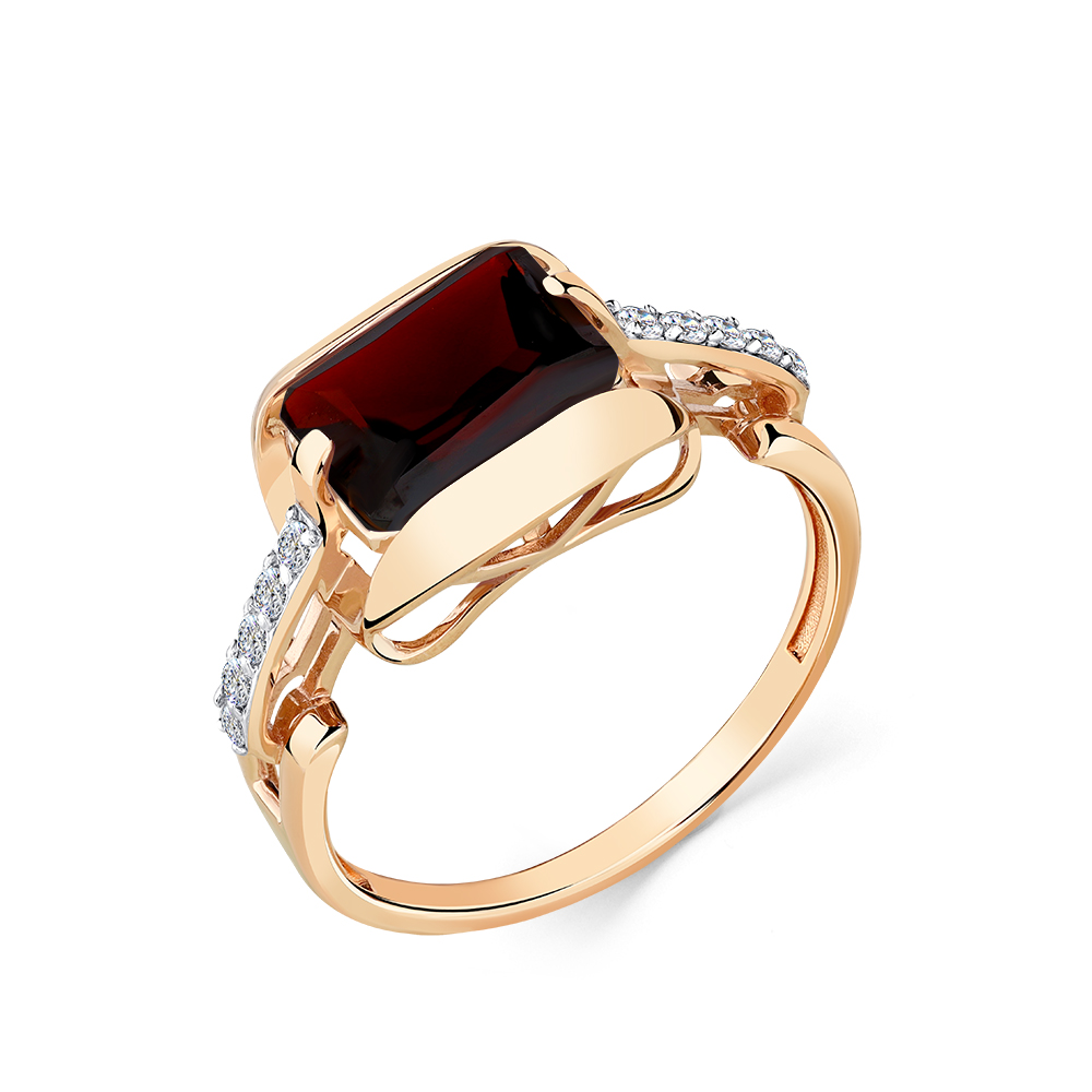 Inel din aur roșu cu pietre Cubic Zirconia Incolor, Granat
