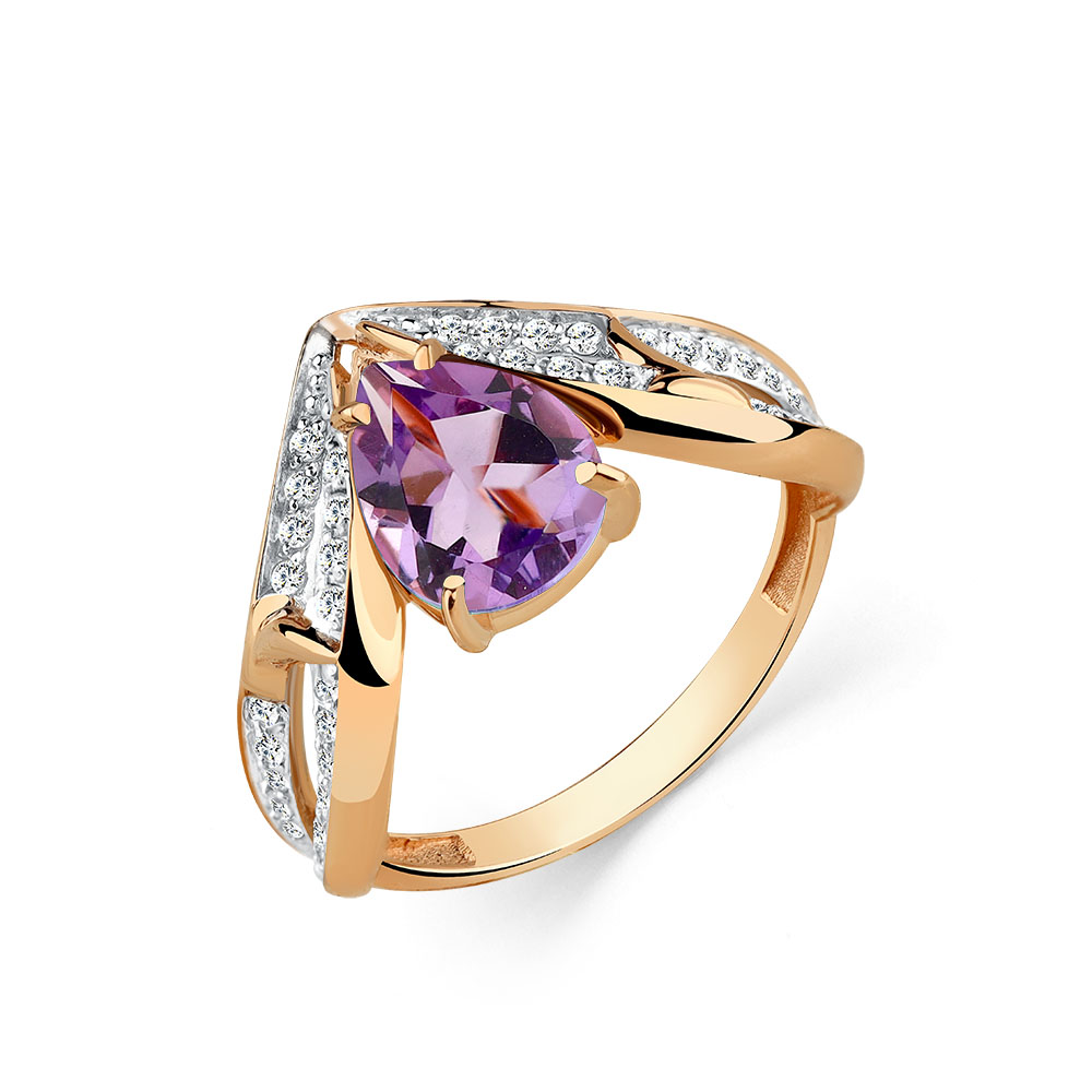 Inel din aur roșu cu pietre Cubic zirconia, Ametist