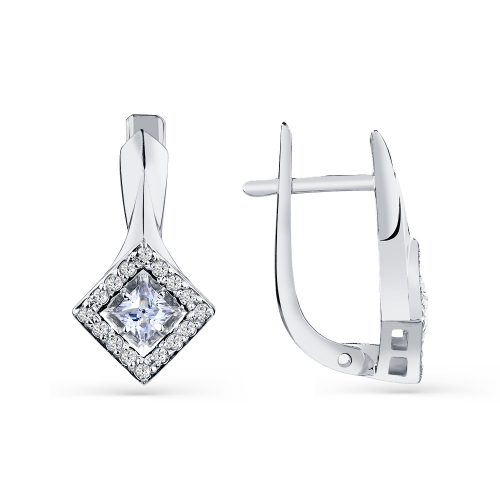 Cercei din aur alb cu pietre Cubic zirconia