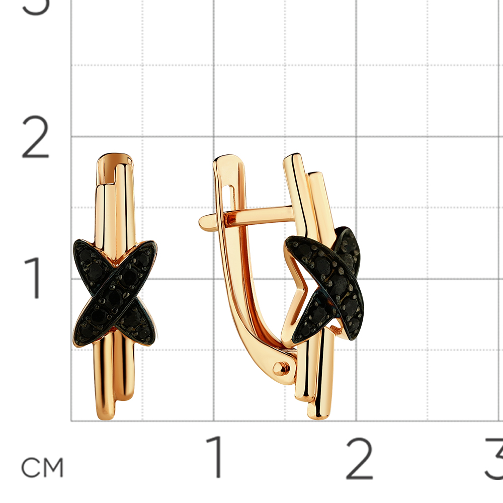 Cercei din aur roșu cu pietre Cubic Zirconia Negru