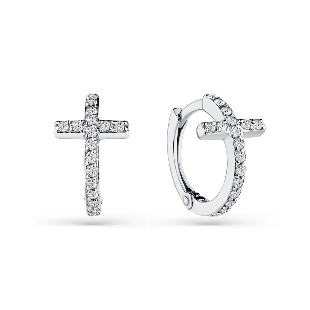Cercei Creole din aur alb cu pietre Cubic Zirconia Incolor