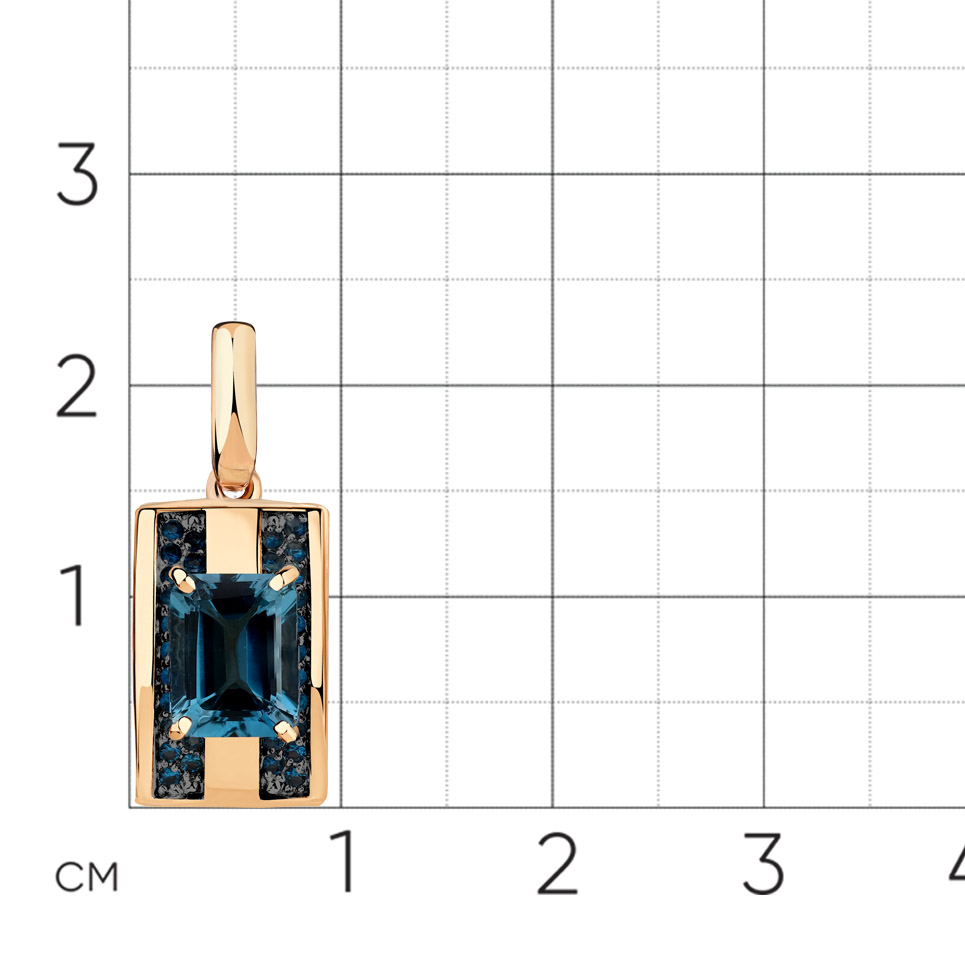 Pandantiv din aur roșu cu pietre Cubic Zirconia Albastru Safir, Topaz London