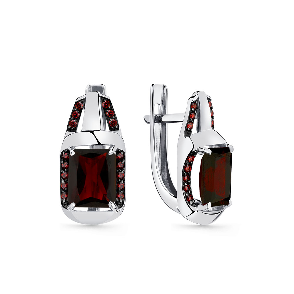 Cercei din aur alb cu pietre Cubic Zirconia Incolor, Granat